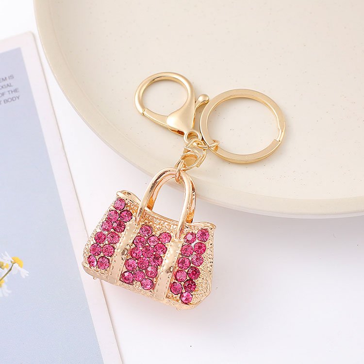 Fashion Metal Handbag keychain Handbag Rhinestone key Ring Mini Handbag keytag Car Accessories