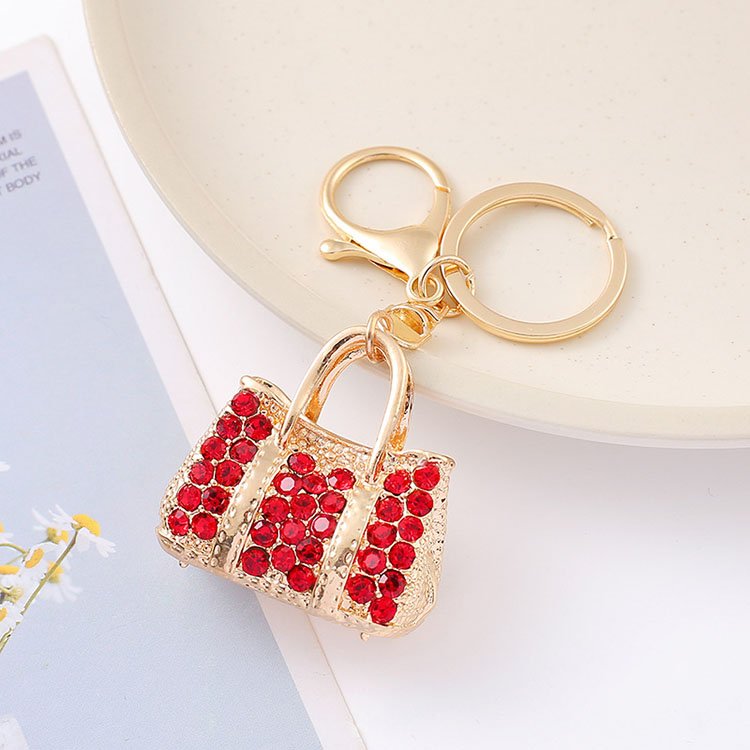 Fashion Metal Handbag keychain Handbag Rhinestone key Ring Mini Handbag keytag Car Accessories