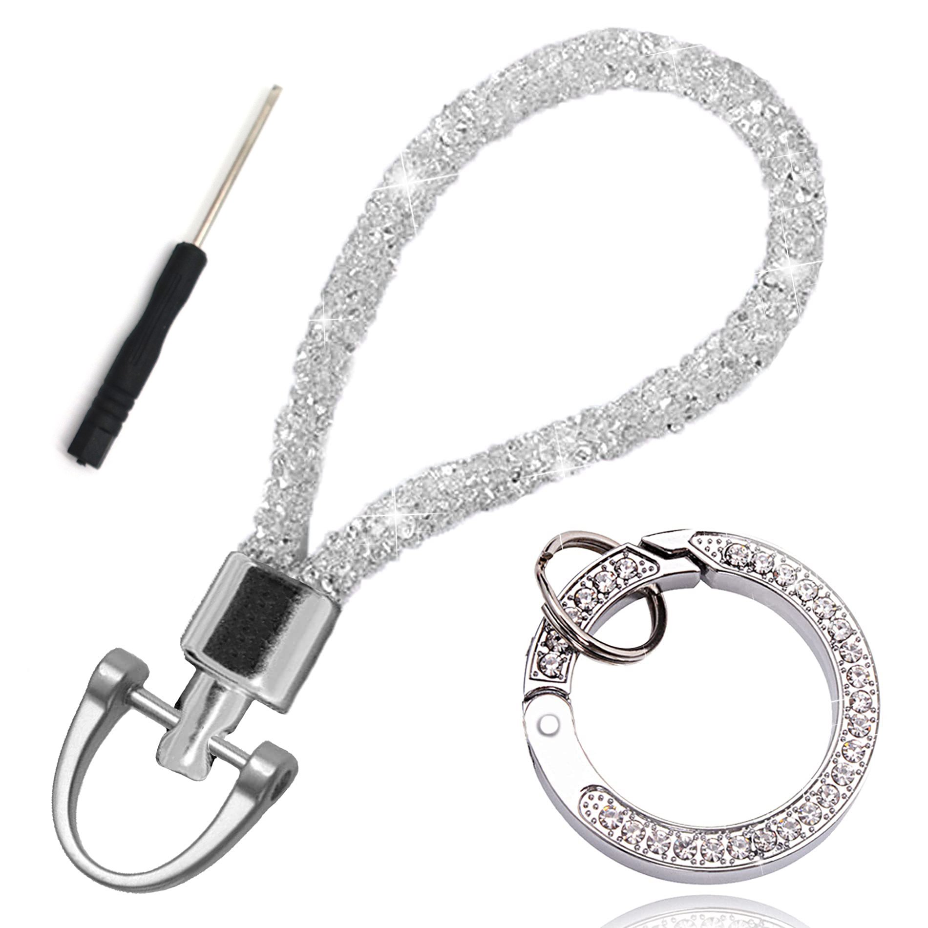Fashion Women Car Accessories Key Chain Sparkling Wristlet Rhinestones Keychain Stylish Bling Mesh Rope Key Ring