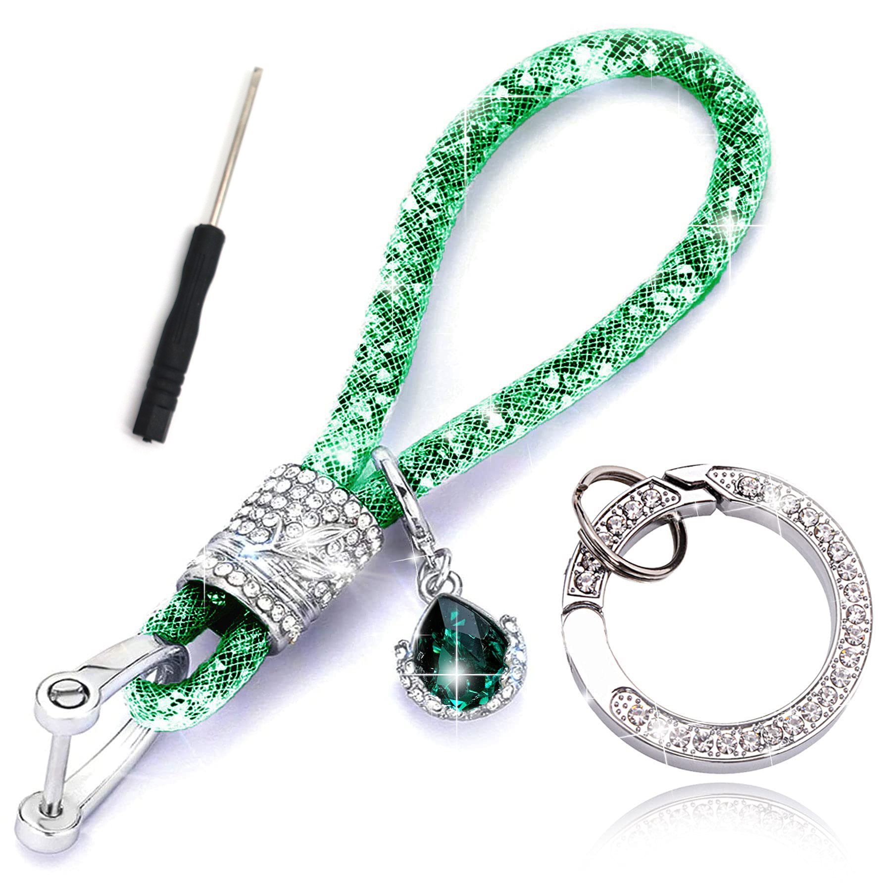 Fashion Women Car Accessories Key Chain Sparkling Wristlet Rhinestones Keychain Stylish Bling Mesh Rope Key Ring