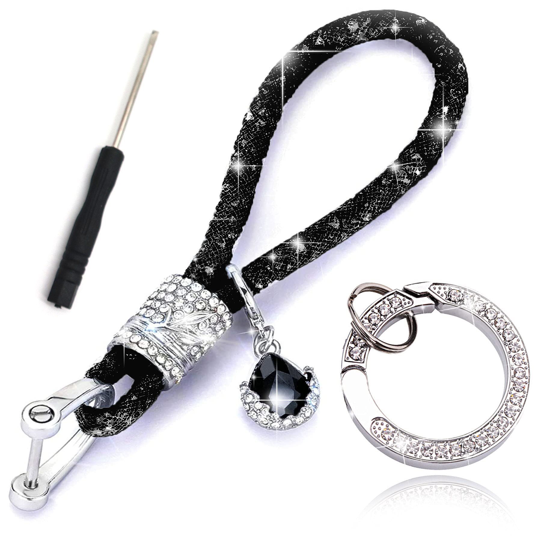 Fashion Women Car Accessories Key Chain Sparkling Wristlet Rhinestones Keychain Stylish Bling Mesh Rope Key Ring