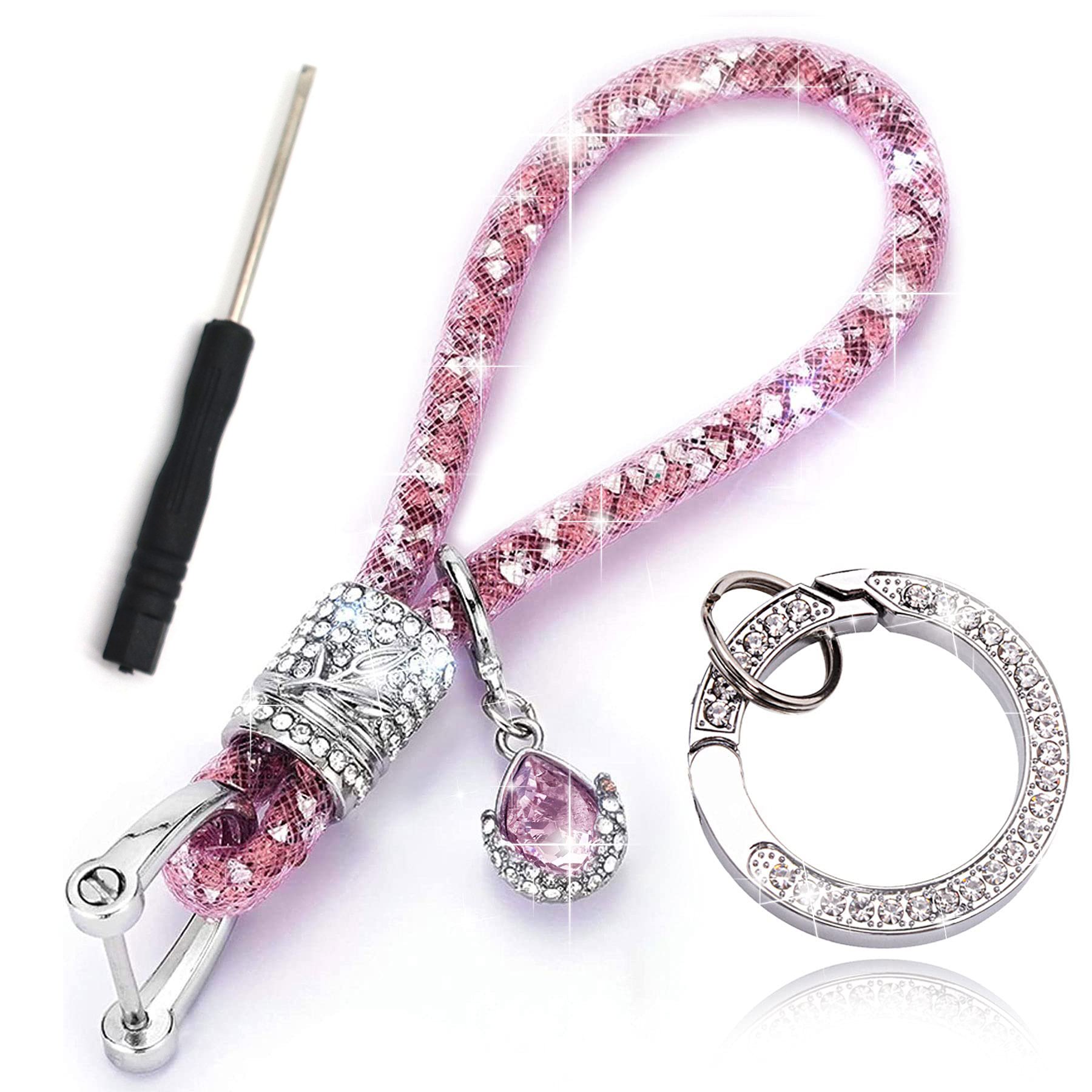 Fashion Women Car Accessories Key Chain Sparkling Wristlet Rhinestones Keychain Stylish Bling Mesh Rope Key Ring