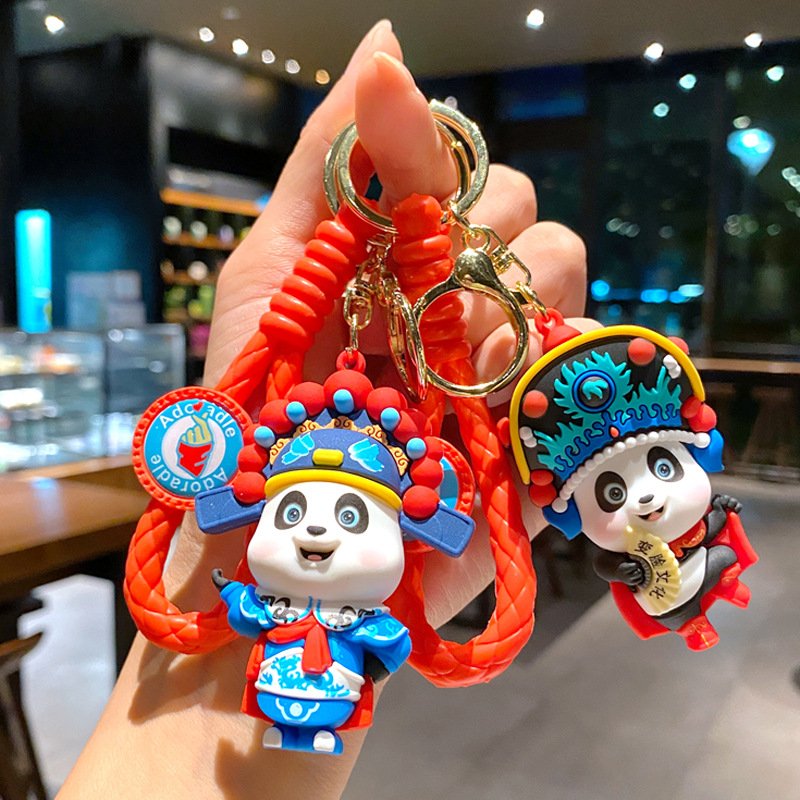 Cute China-Chic Sichuan Opera Face changing Panda 3D Figure Car Key Chain Hanging Accessories