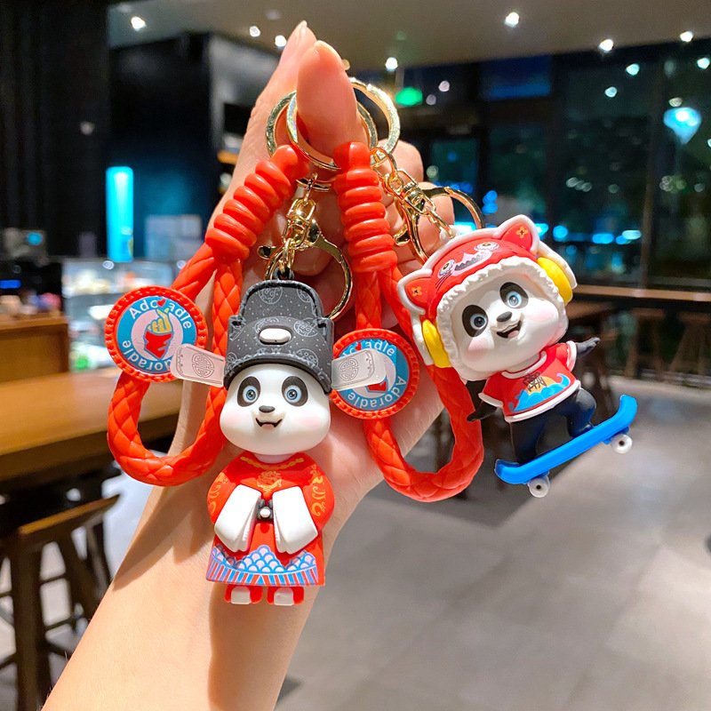 Cute China-Chic Sichuan Opera Face changing Panda 3D Figure Car Key Chain Hanging Accessories