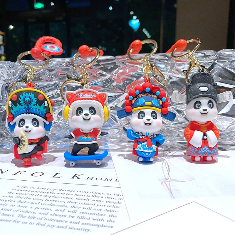 Cute China-Chic Sichuan Opera Face changing Panda 3D Figure Car Key Chain Hanging Accessories
