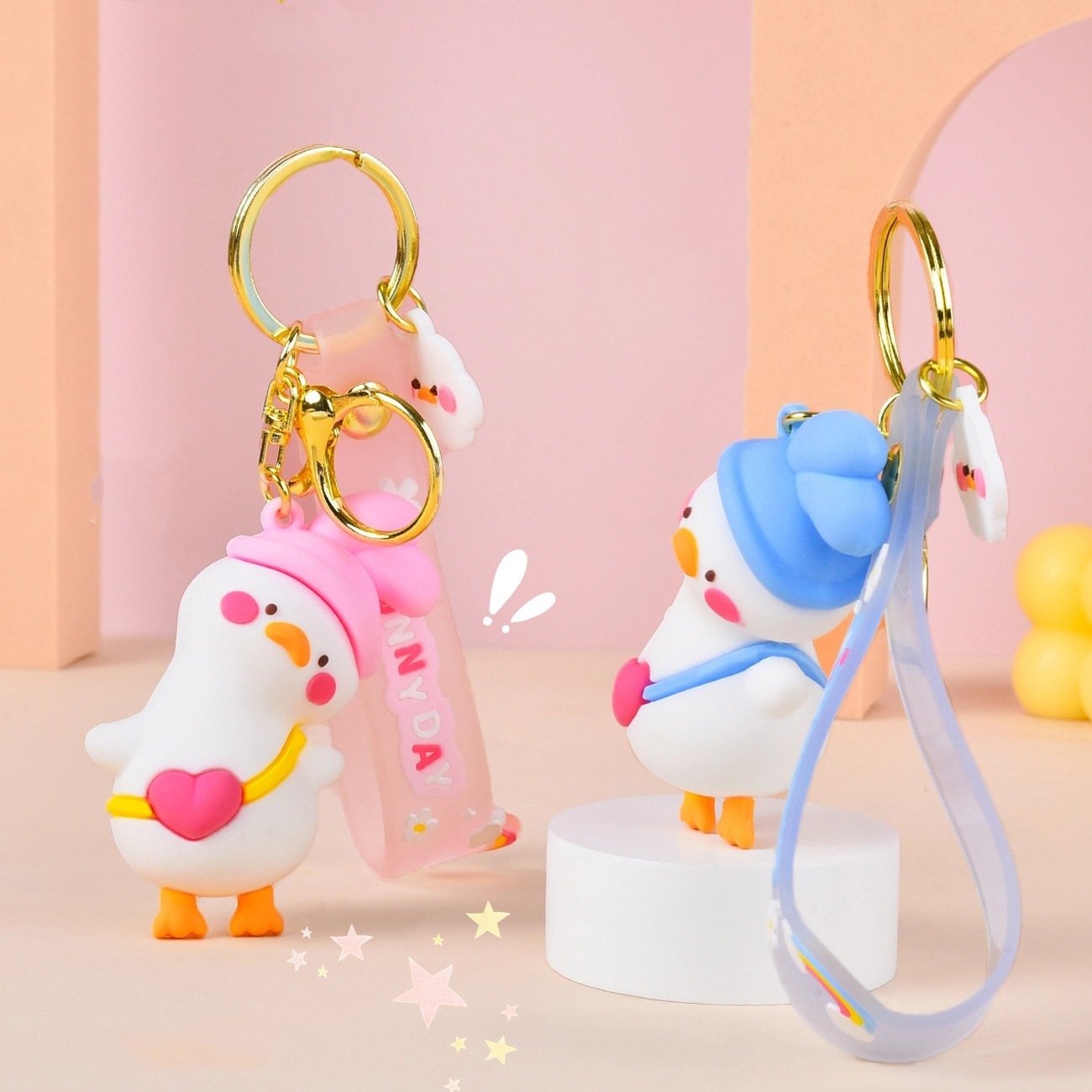 Cute rubber duck keychain Resin Duck Doll animal Key Chains silicone Charm Pendant Car Keyring gift 3d cartoon Duck pvc keychain