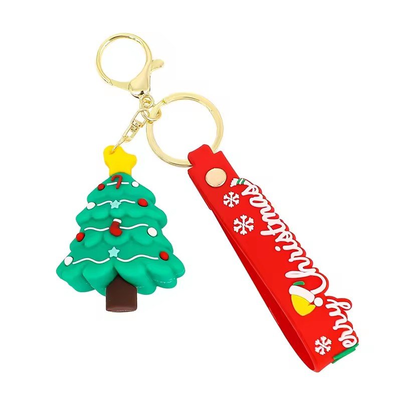 3D PVC keychains Cute Happy New Year Christmas Tree Snowman 3D Doll Car Keyring Kids Gift Keychain Manufacturers wholesale
