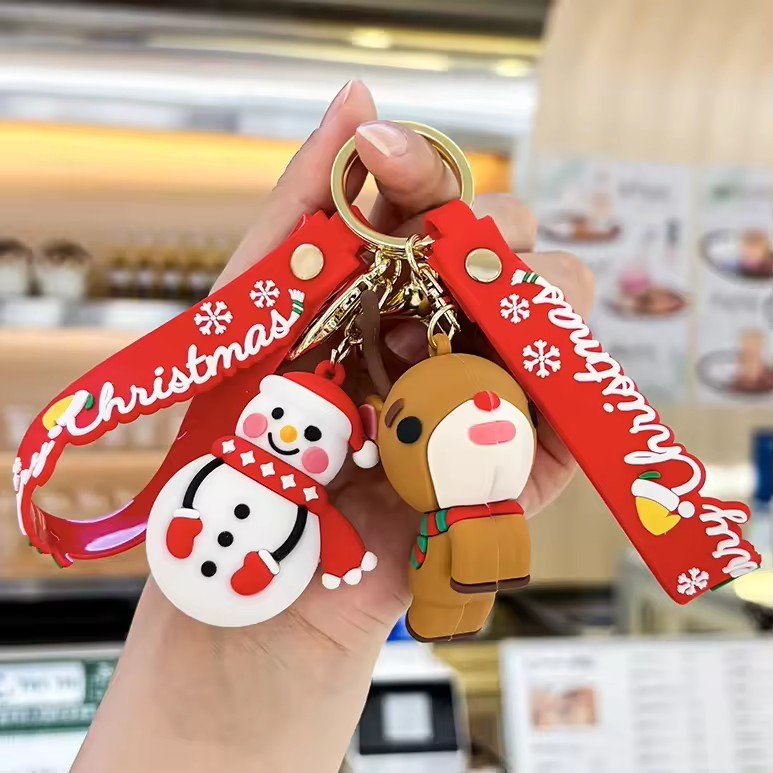 3D PVC keychains Cute Happy New Year Christmas Tree Snowman 3D Doll Car Keyring Kids Gift Keychain Manufacturers wholesale