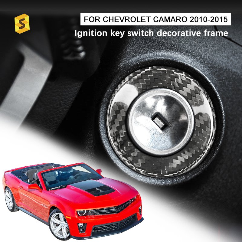 ES 2PCS Dry Real Carbon Fiber Car Interior Ignition Key Switch Decorative Frame For Chevrolet Camaro 2010-2015 Accessories