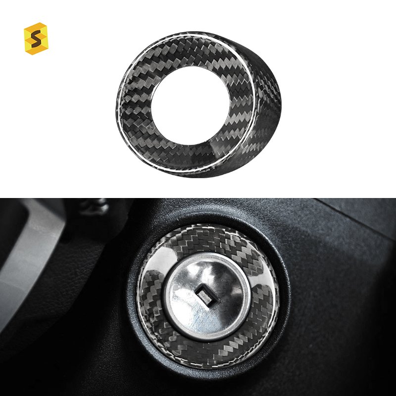 ES 2PCS Dry Real Carbon Fiber Car Interior Ignition Key Switch Decorative Frame For Chevrolet Camaro 2010-2015 Accessories