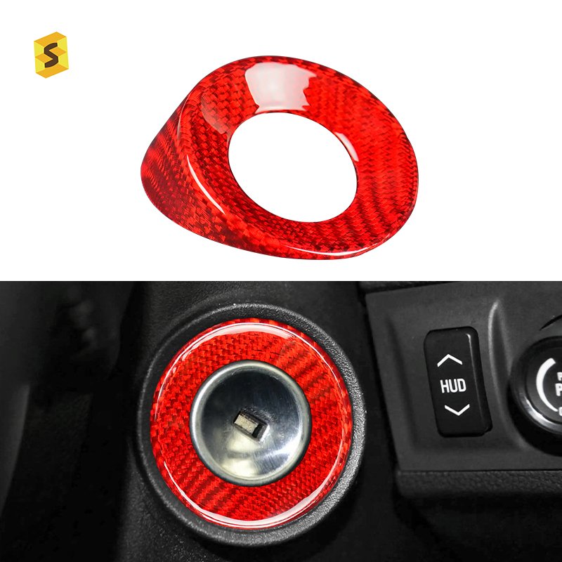 ES 2PCS Dry Real Carbon Fiber Car Interior Ignition Key Switch Decorative Frame For Chevrolet Camaro 2010-2015 Accessories