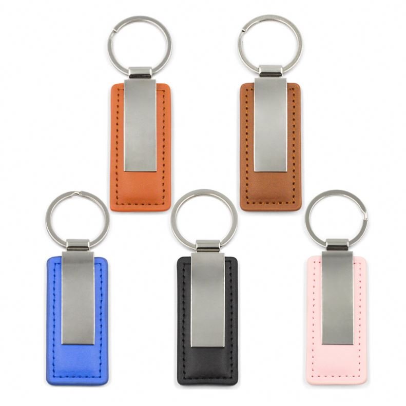 Leather Keychain Custom Logo Stainless Steel Luxury Designer Key Chain Keyring Key Ring Luxury Laser Logo Car Keychain