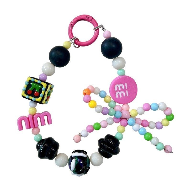 2024 Hot Sale Candy Color Beaded Mobile Phone Chain Hand-painted Beads Keychain Pendant Headphone Accessory