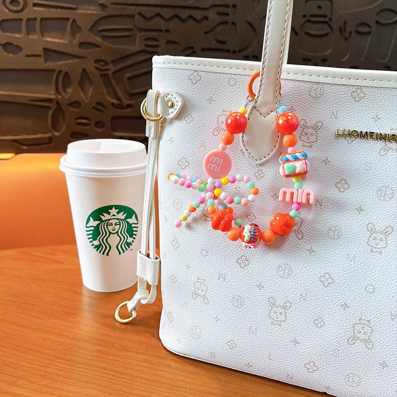 2024 Hot Sale Candy Color Beaded Mobile Phone Chain Hand-painted Beads Keychain Pendant Headphone Accessory