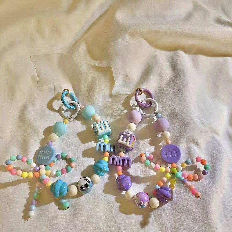 2024 Hot Sale Candy Color Beaded Mobile Phone Chain Hand-painted Beads Keychain Pendant Headphone Accessory