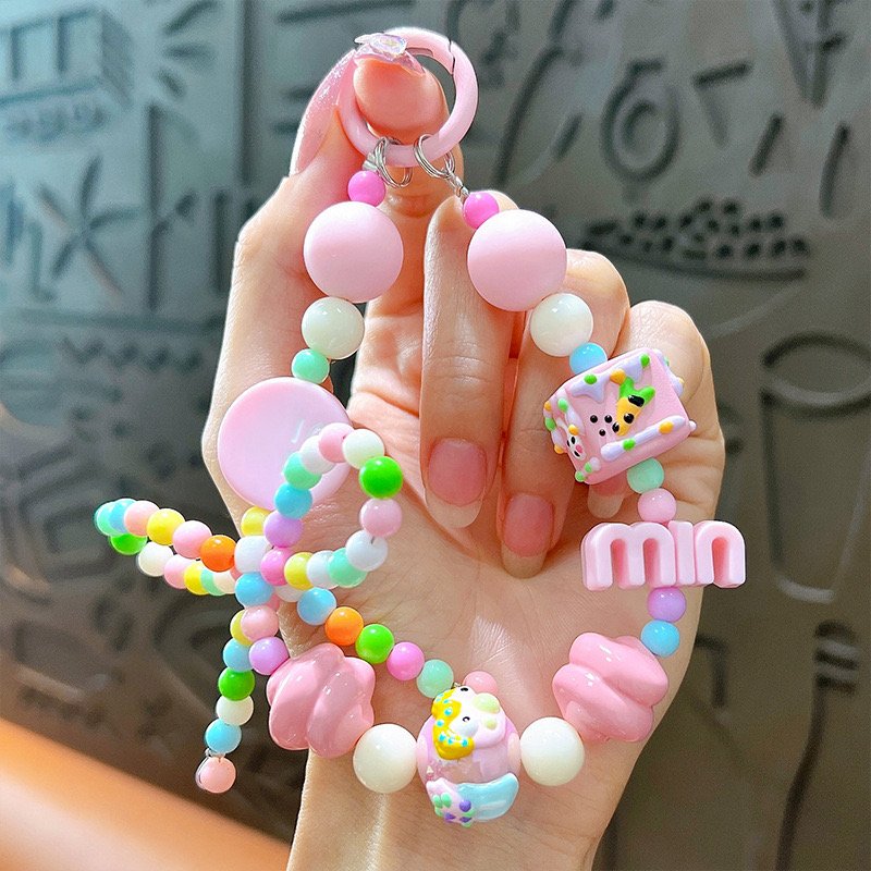 2024 Hot Sale Candy Color Beaded Mobile Phone Chain Hand-painted Beads Keychain Pendant Headphone Accessory
