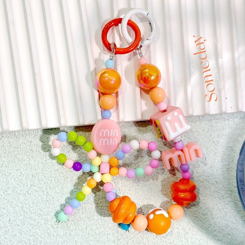 2024 Hot Sale Candy Color Beaded Mobile Phone Chain Hand-painted Beads Keychain Pendant Headphone Accessory