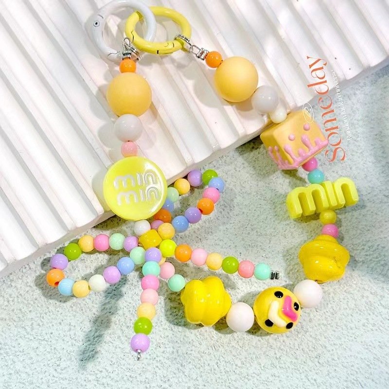 2024 Hot Sale Candy Color Beaded Mobile Phone Chain Hand-painted Beads Keychain Pendant Headphone Accessory
