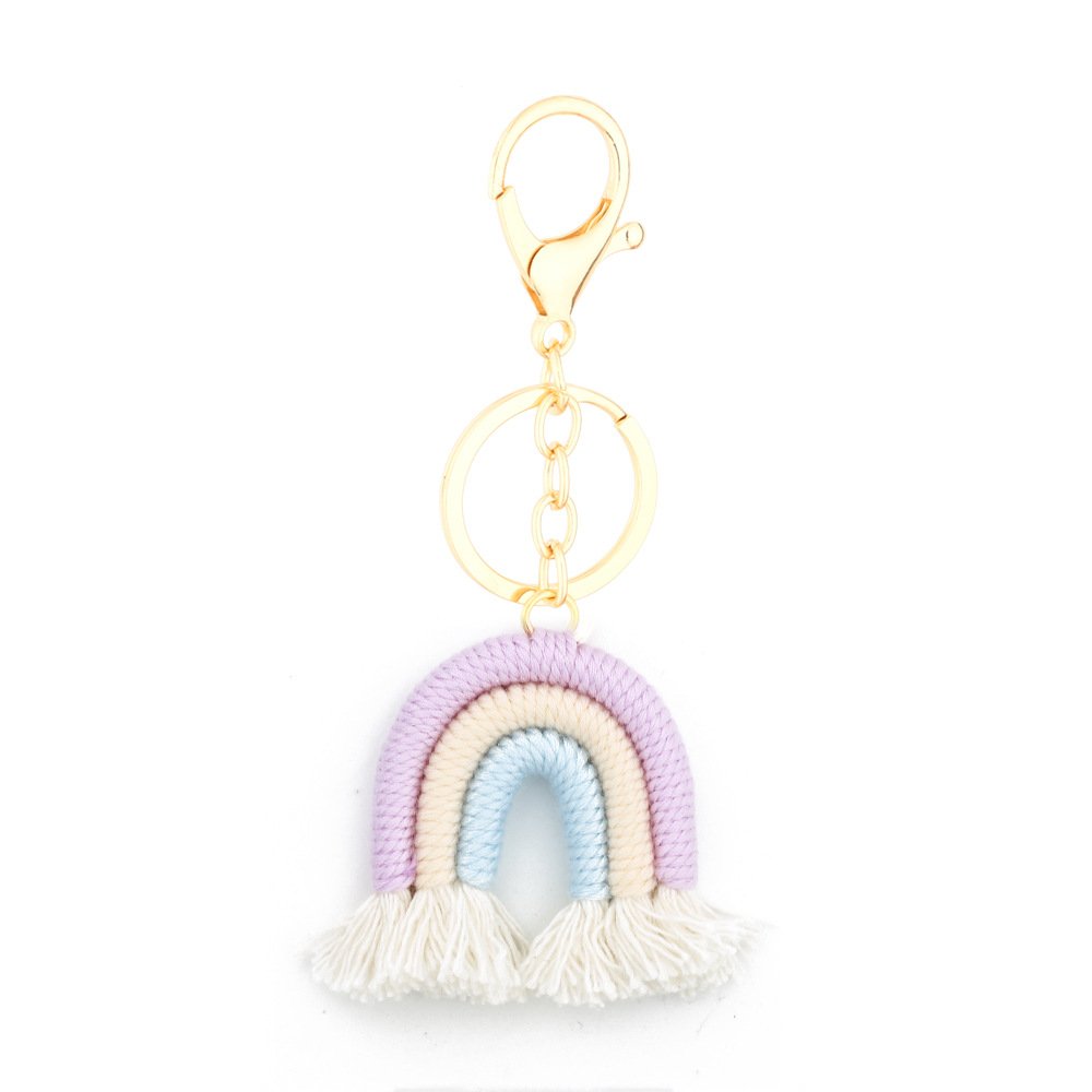 Boho Cotton Rainbow Tassel Key Chains Car Pendant Bag Accessories Woven Keychain Charm Boho Rainbow Macrame Tassel Keychains