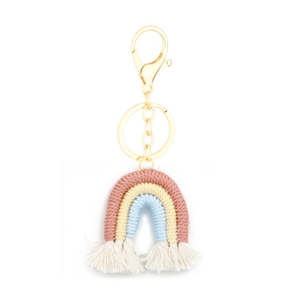 Boho Cotton Rainbow Tassel Key Chains Car Pendant Bag Accessories Woven Keychain Charm Boho Rainbow Macrame Tassel Keychains