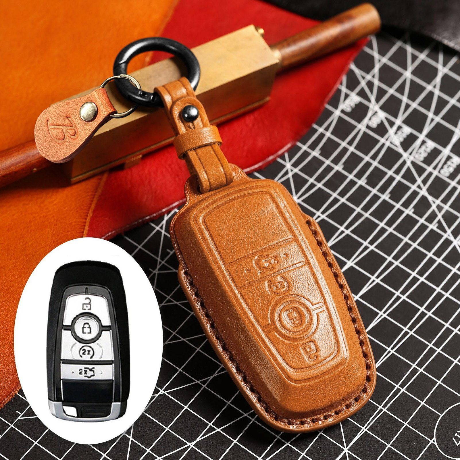 Car Customized Leather Key Cover for Ford Bronco Key Cover Car Styling Handmade Leather Key Cover for Ford Car accessories