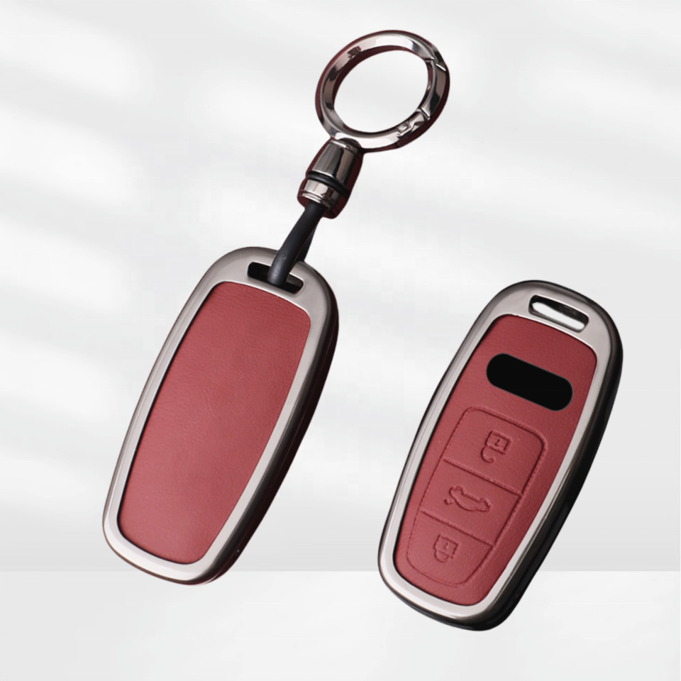 Hot Design Key Cover Case For Audi Car key Cover Genuine Leather Button design Car key case cover 2024