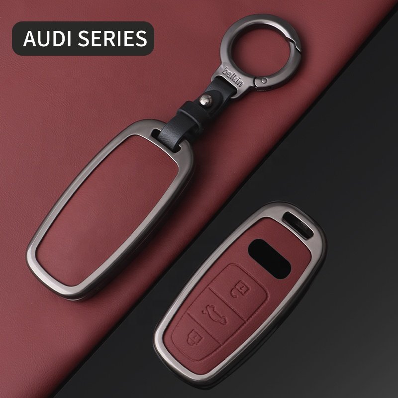 Hot Design Key Cover Case For Audi Car key Cover Genuine Leather Button design Car key case cover 2024