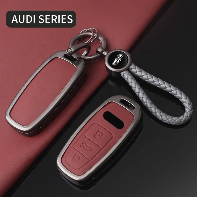 Hot Design Key Cover Case For Audi Car key Cover Genuine Leather Button design Car key case cover 2024