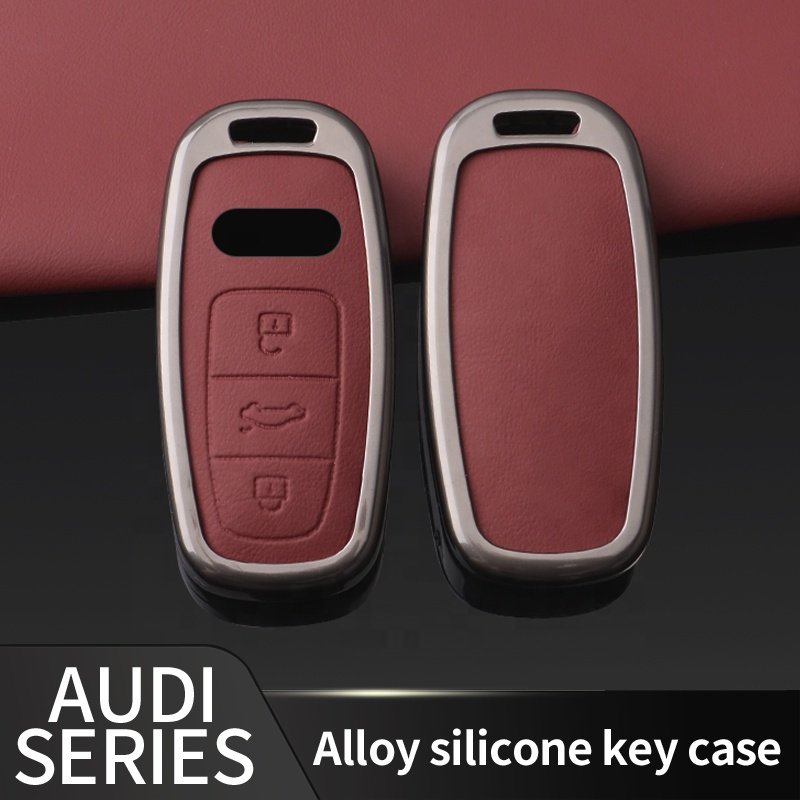 Hot Design Key Cover Case For Audi Car key Cover Genuine Leather Button design Car key case cover 2024