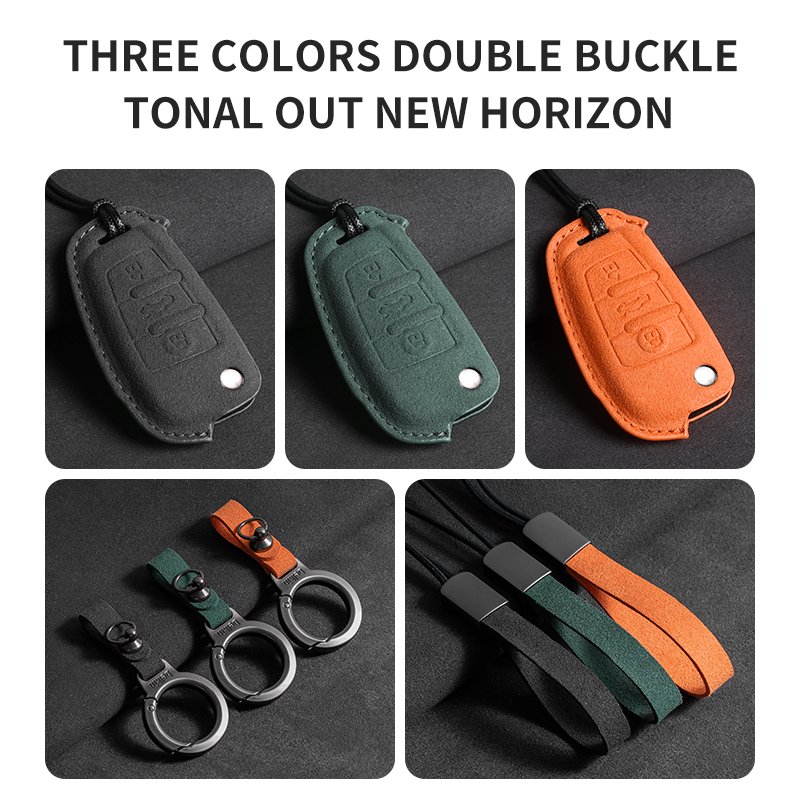High Quality Audi Car Key Case Three-Color Double Buckle Luxury Suede Customizable Logo Fits Rio Model for Protection