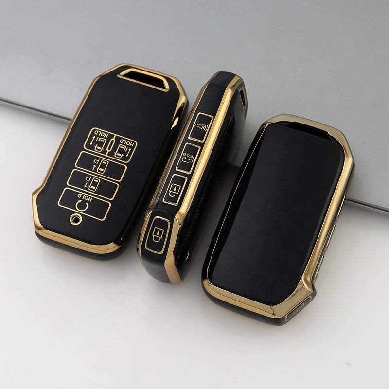 Gold Edge TPU Car Key Cover Fit for Kia K3 K4 K5 KX5 KX7 Sportage Telluride Carnival Optima Sedona Sorento 9 Button Accessories