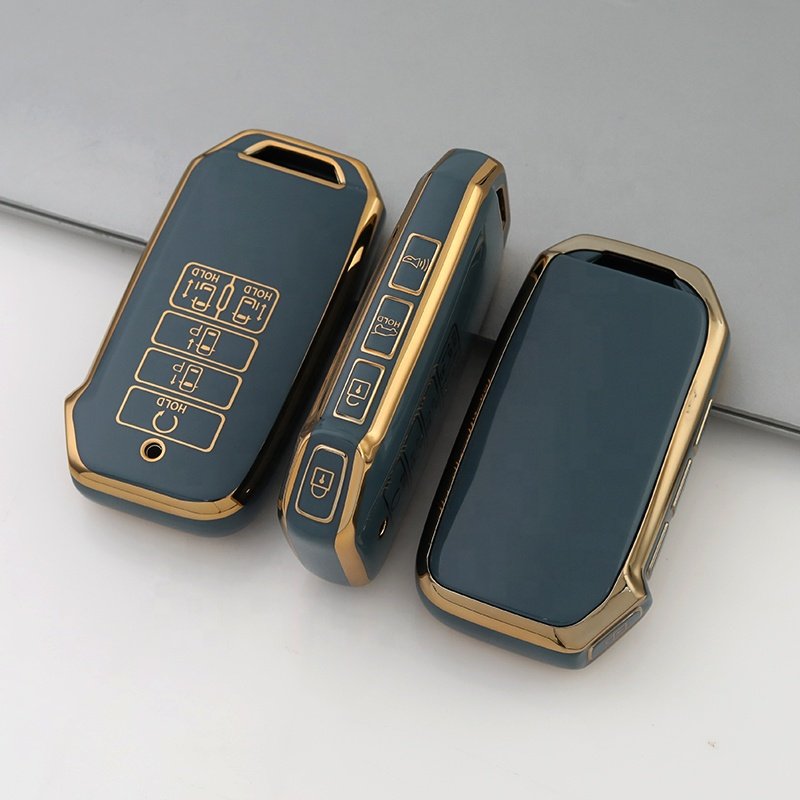 Gold Edge TPU Car Key Cover Fit for Kia K3 K4 K5 KX5 KX7 Sportage Telluride Carnival Optima Sedona Sorento 9 Button Accessories
