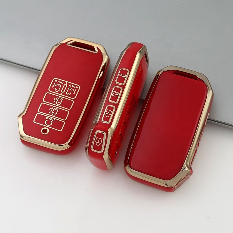Gold Edge TPU Car Key Cover Fit for Kia K3 K4 K5 KX5 KX7 Sportage Telluride Carnival Optima Sedona Sorento 9 Button Accessories