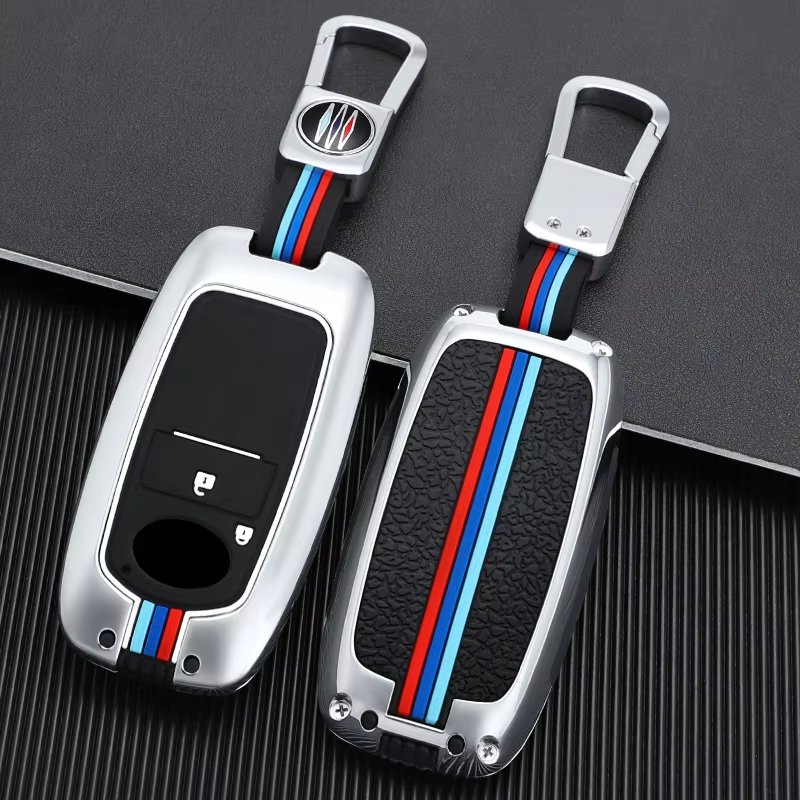 2-button Metal Car Key Case Cover Zinc Alloy Silicone Key Fob Shell with Keychain Suitable for Toyota Daihatsu Perodua