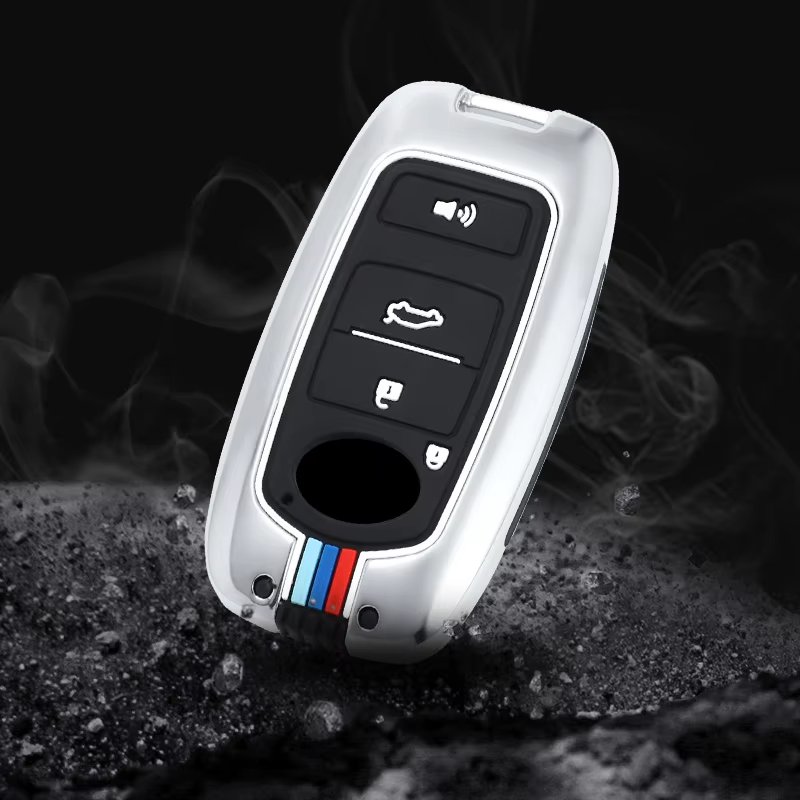 2-button Metal Car Key Case Cover Zinc Alloy Silicone Key Fob Shell with Keychain Suitable for Toyota Daihatsu Perodua