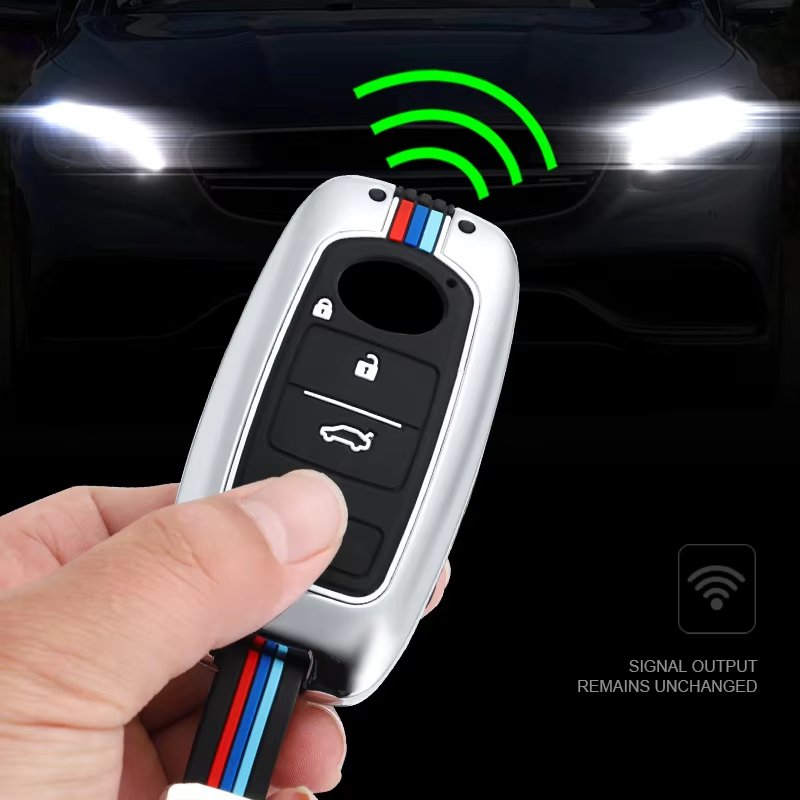 2-button Metal Car Key Case Cover Zinc Alloy Silicone Key Fob Shell with Keychain Suitable for Toyota Daihatsu Perodua