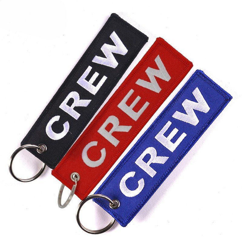 Customized Personalized Fabric Car Label Keychain Flight Custom Woven Embroidery Key Ring