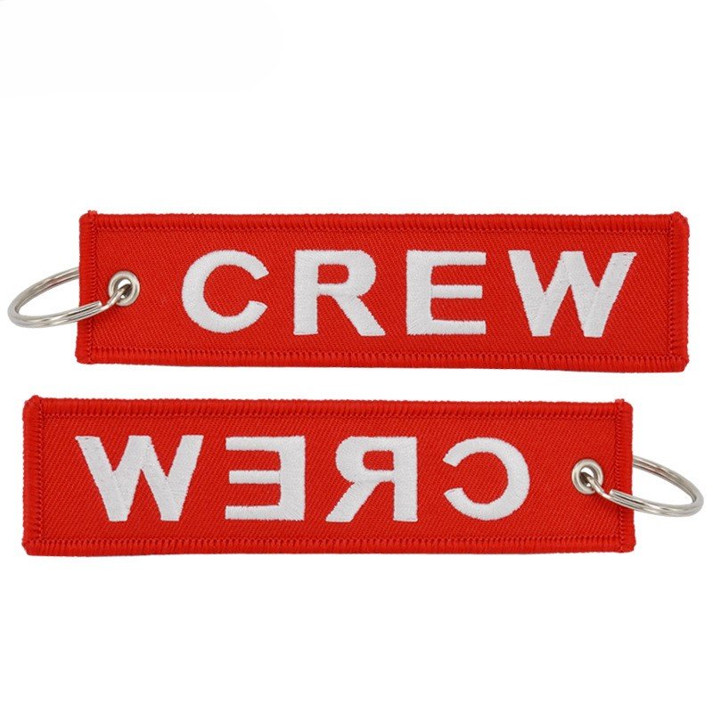 Customized Personalized Fabric Car Label Keychain Flight Custom Woven Embroidery Key Ring