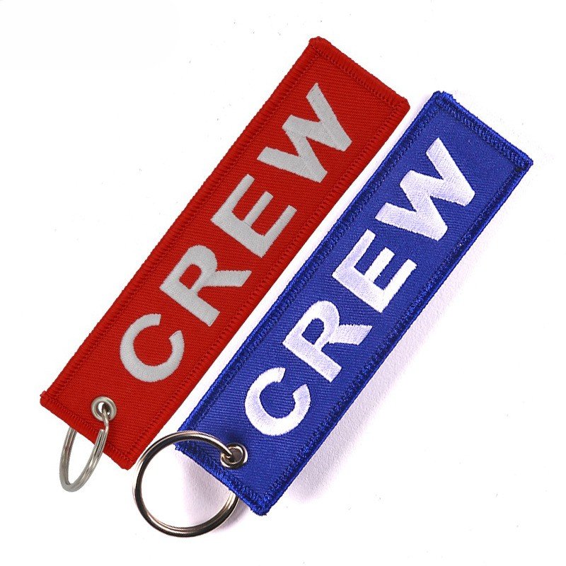 Customized Personalized Fabric Car Label Keychain Flight Custom Woven Embroidery Key Ring