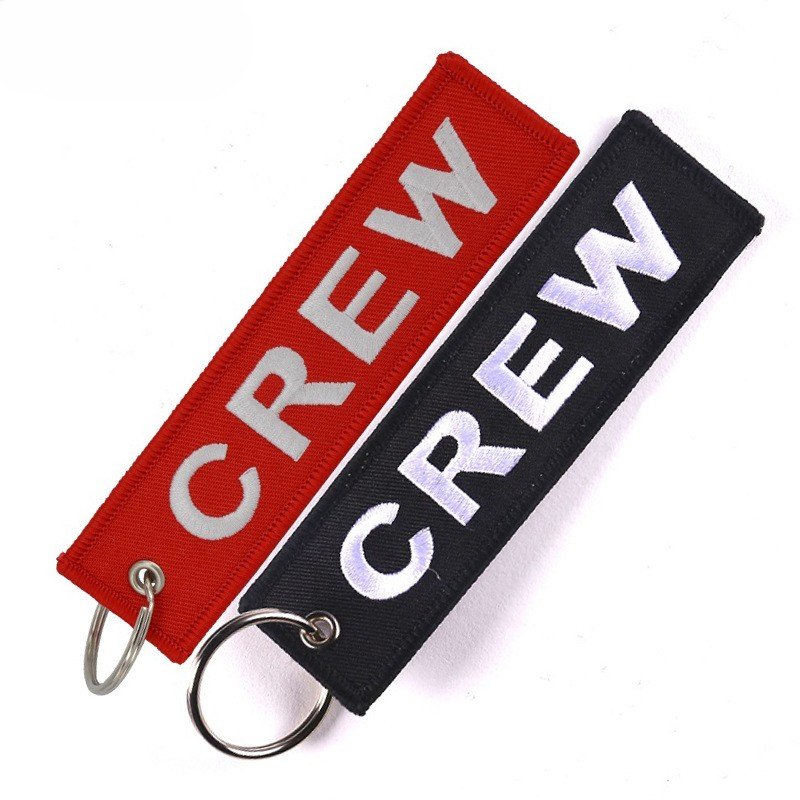 Customized Personalized Fabric Car Label Keychain Flight Custom Woven Embroidery Key Ring