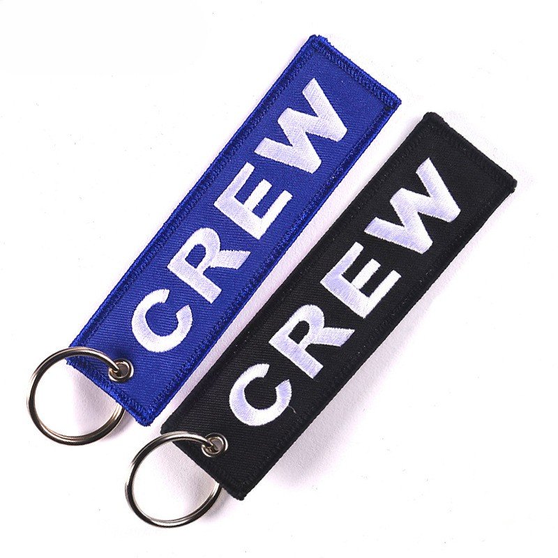 Customized Personalized Fabric Car Label Keychain Flight Custom Woven Embroidery Key Ring