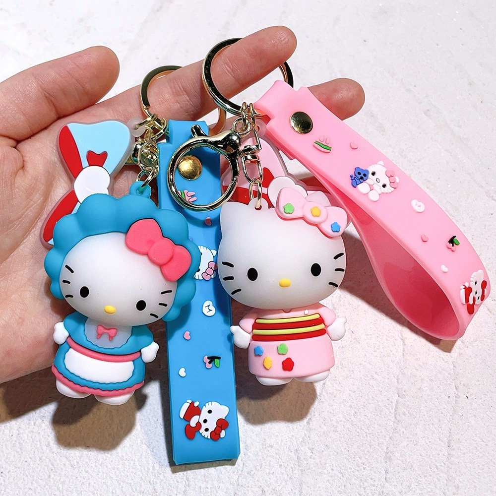 3D Cute cartoon PVC Anime keychain KT cat doll Keychain character charm soft silicon rubber bag pendant car key Ring keychains