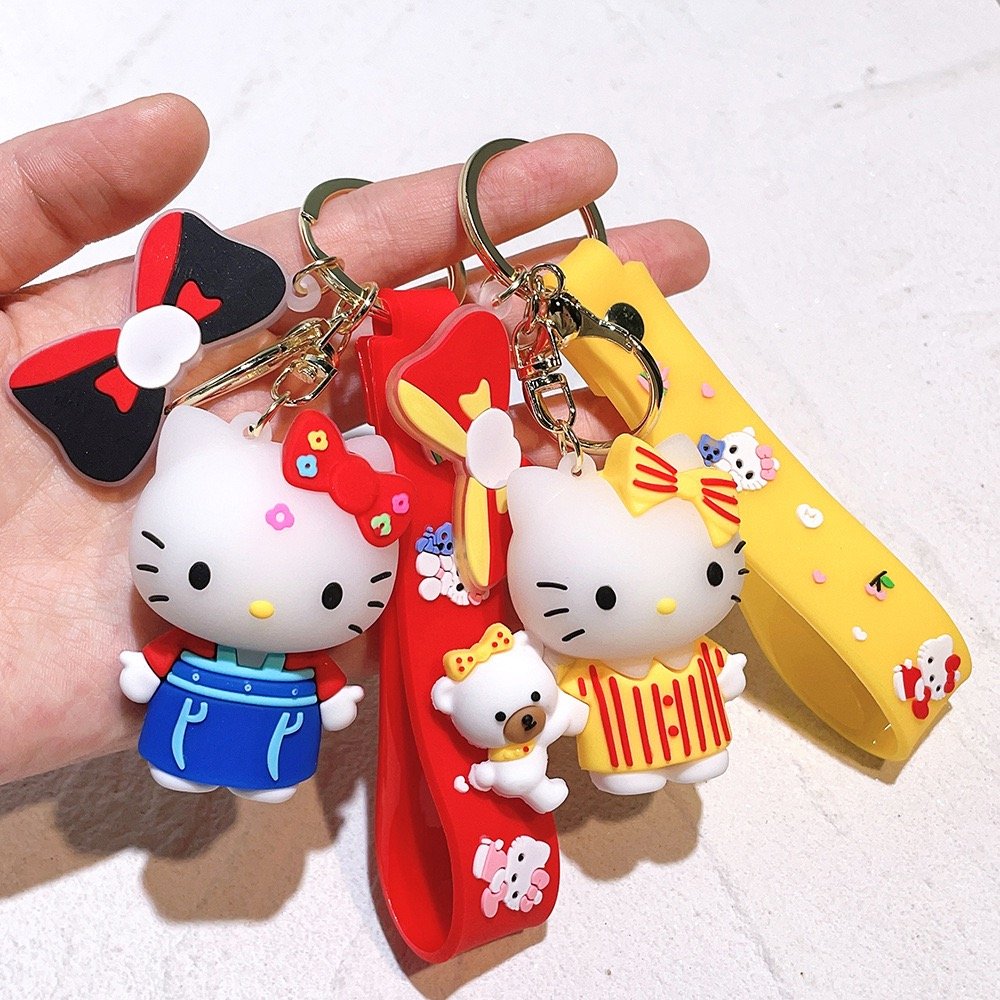3D Cute cartoon PVC Anime keychain KT cat doll Keychain character charm soft silicon rubber bag pendant car key Ring keychains