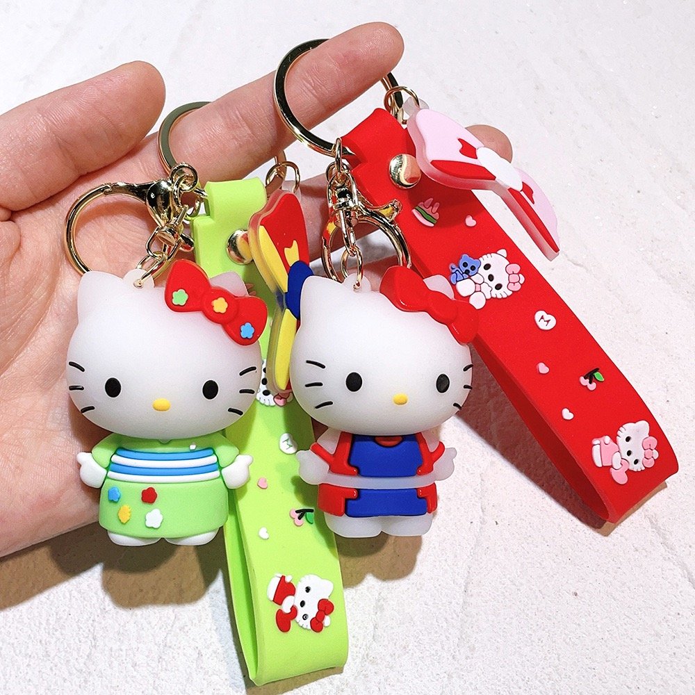 3D Cute cartoon PVC Anime keychain KT cat doll Keychain character charm soft silicon rubber bag pendant car key Ring keychains