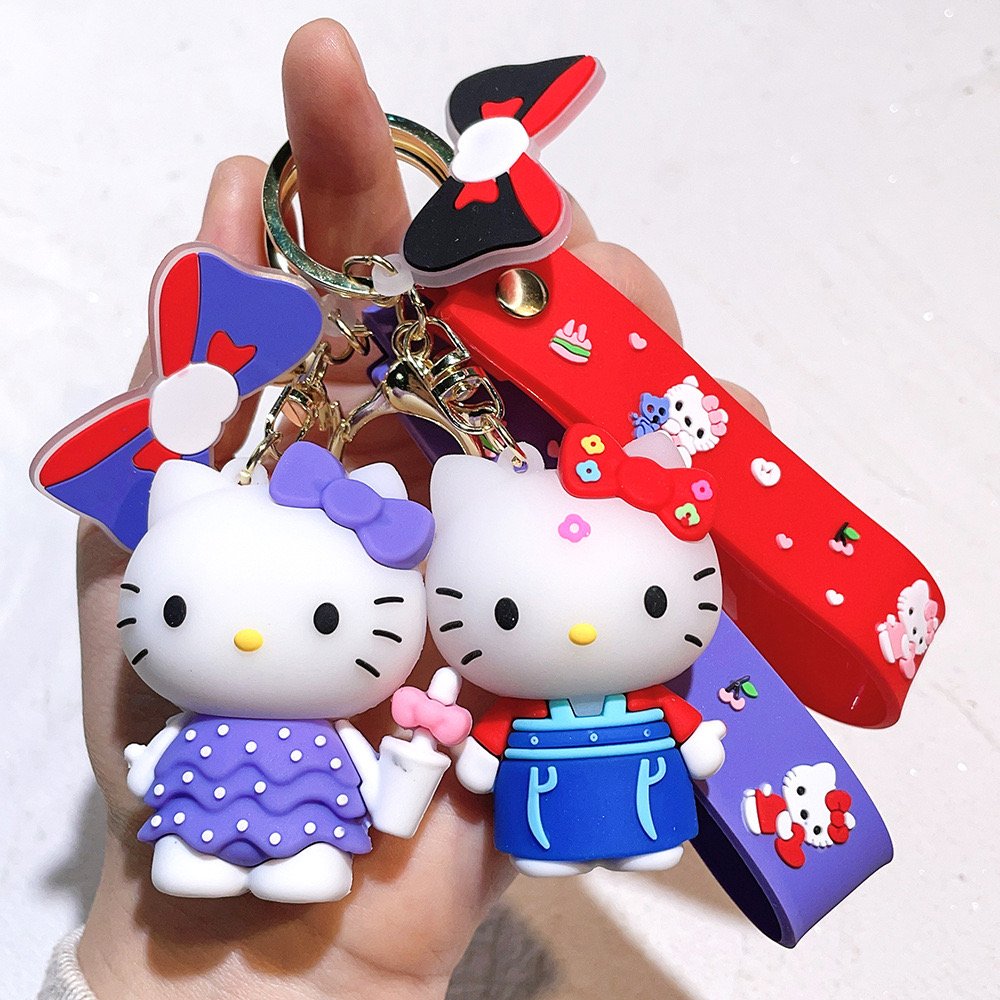 3D Cute cartoon PVC Anime keychain KT cat doll Keychain character charm soft silicon rubber bag pendant car key Ring keychains