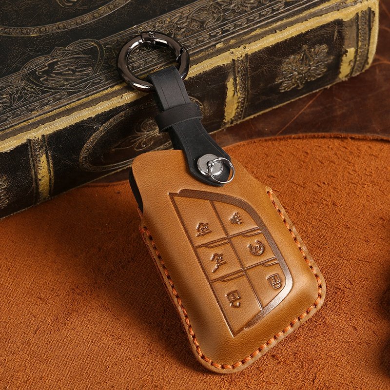 Genuine Crazy Horse Leather 6-Button Key Fob Cover for Buick Envision 2020 2022 Car Key Case with Key Ring