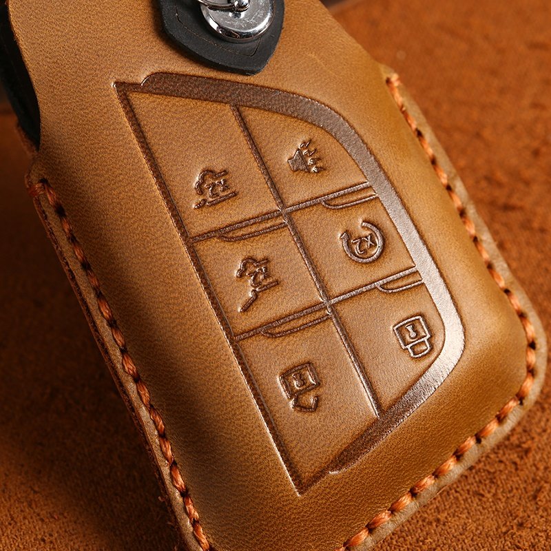 Genuine Crazy Horse Leather 6-Button Key Fob Cover for Buick Envision 2020 2022 Car Key Case with Key Ring