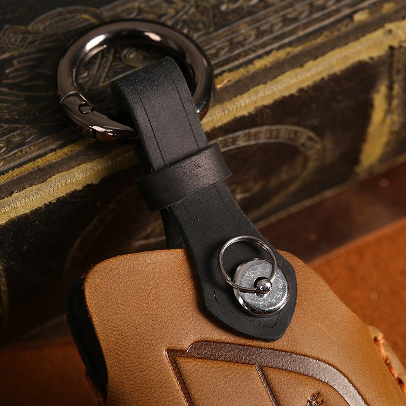 Genuine Crazy Horse Leather 6-Button Key Fob Cover for Buick Envision 2020 2022 Car Key Case with Key Ring