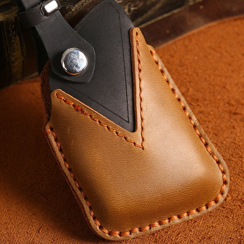Genuine Crazy Horse Leather 6-Button Key Fob Cover for Buick Envision 2020 2022 Car Key Case with Key Ring