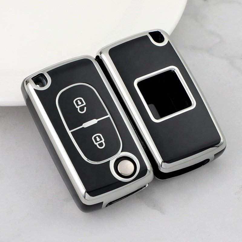 Wholesale Sliver Edge TPU Car Key Case Cover with keychain For Peugeot 308 301 3008 408 2008 308S 508 Car Accessories Key Holder